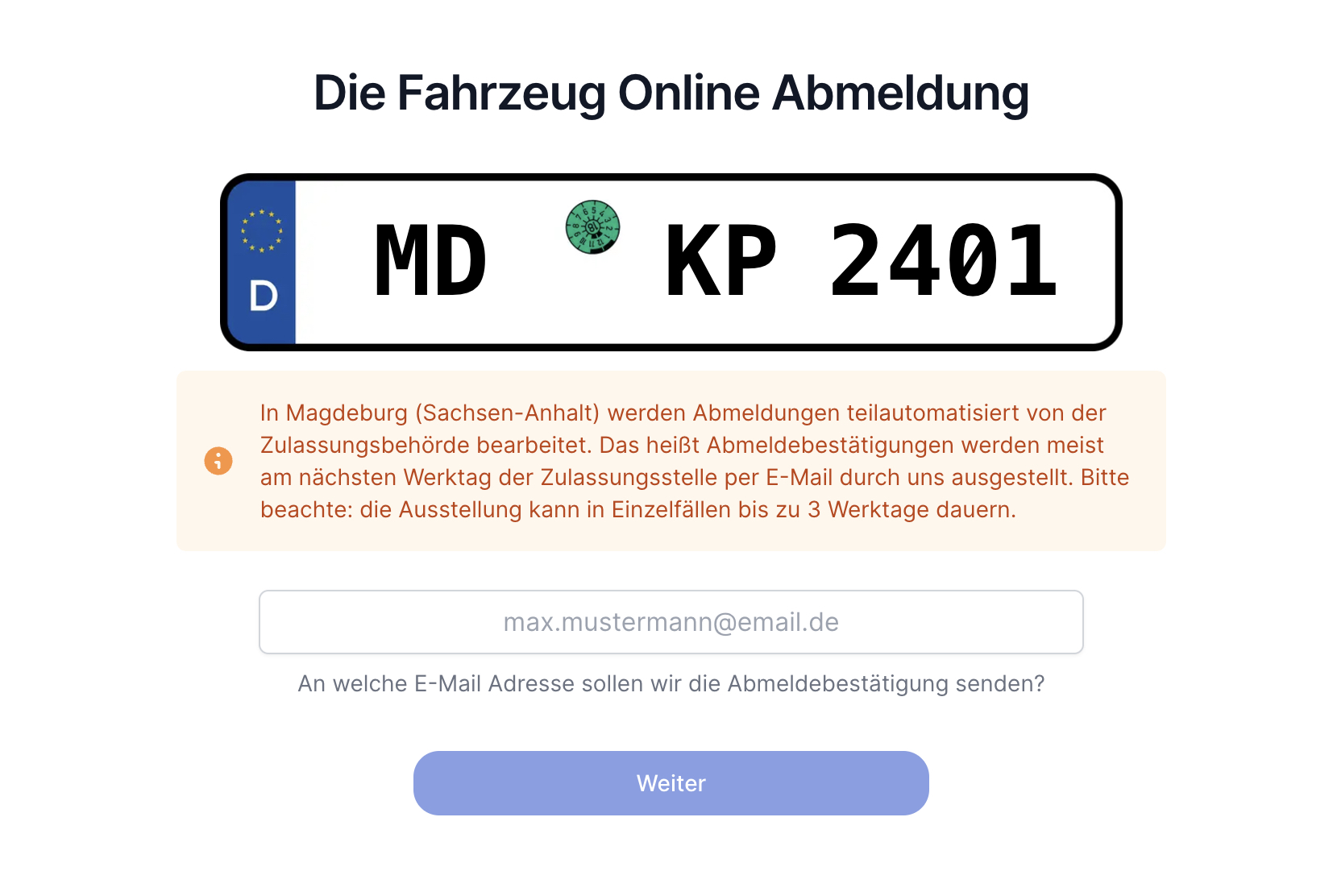 Beispiel der teilautomatisierten Abmeldung Information